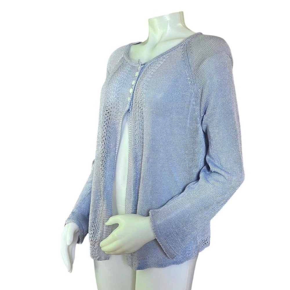 Sundance Periwinkle Linen Blend Open Knit Cardigan Sweater L Coastal Cottagecore